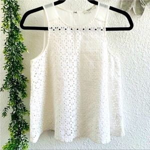Madewell White Sleeveless Tank Top Cutout Swing A-Line Cotton Mixed Media 0 XS